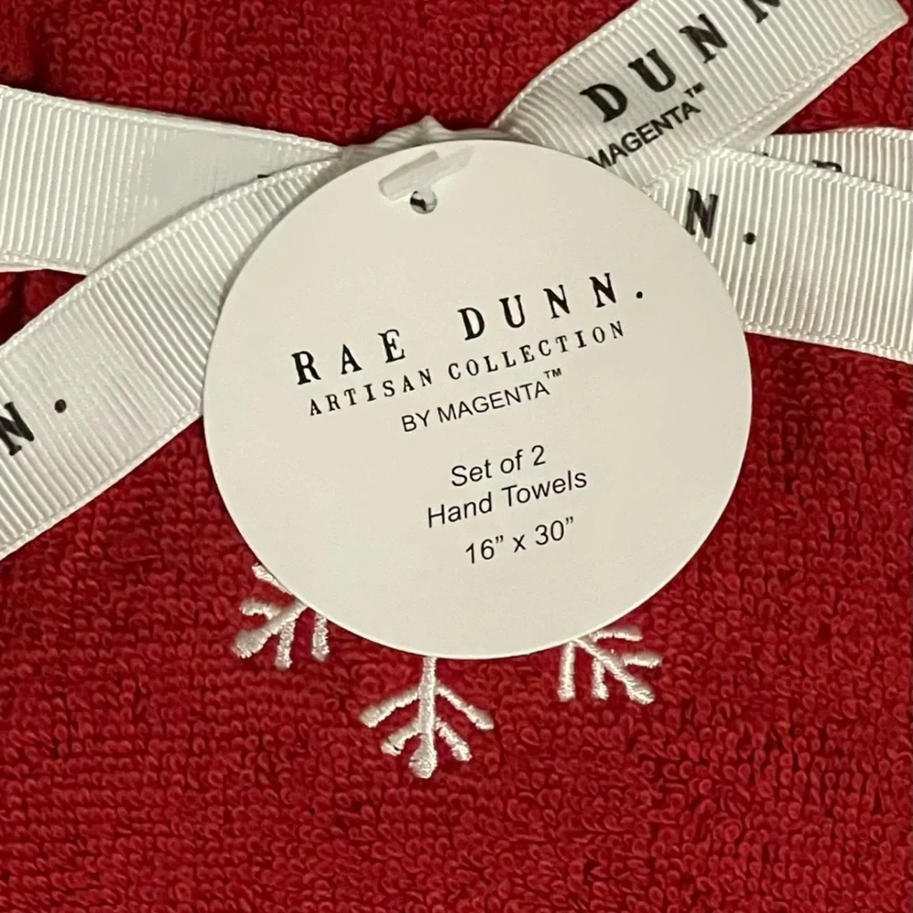 Rae Dunn Red Hand Towels with Snowflake Design
